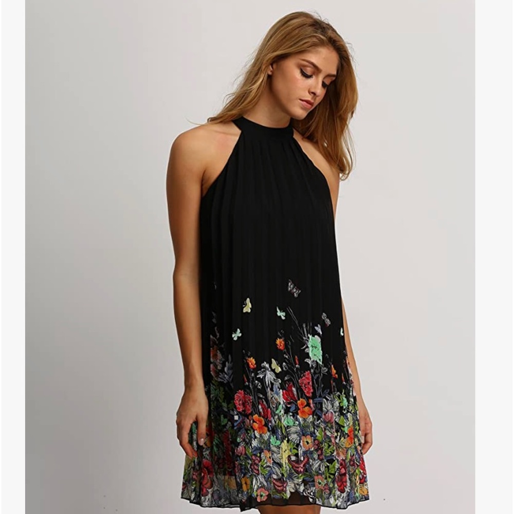 Chiffon sleeveless halter lined dress